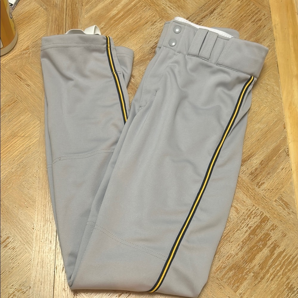 Gray Men's Baseball Pants with Yellow Stripe
